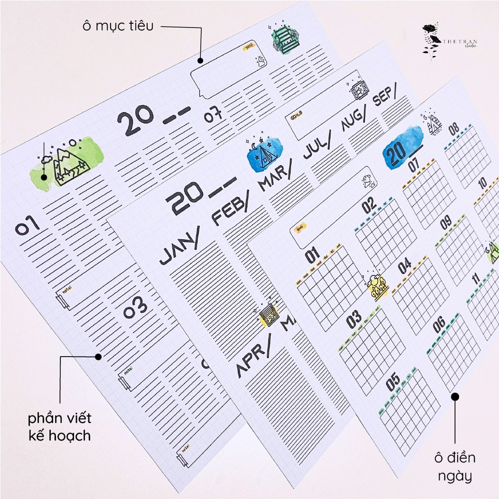 Bộ 5 tờ lịch ghi chú kế hoạch A4 dùng cho tất cả các năm chủ đề rạp xiếc / circus future log / thetranstudio