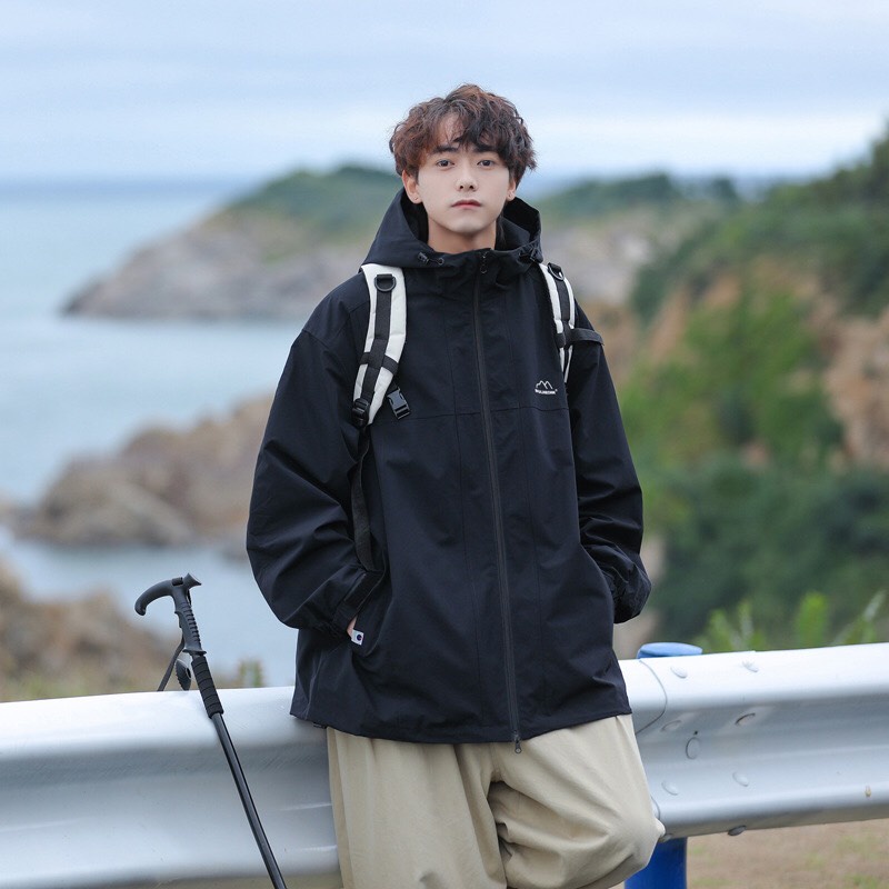 Áo khoác gió mũ unisex 2 lớp nam nữ chống nước, chống bụi