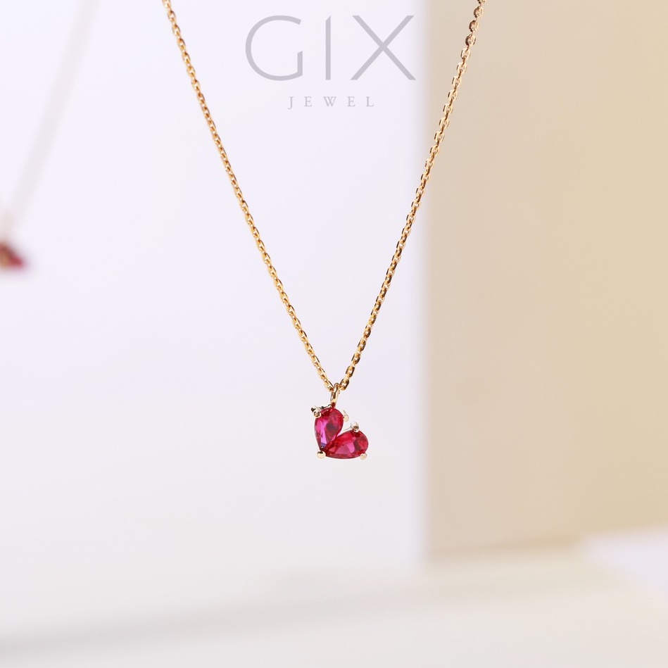 Dây chuyền bạc mạ vàng tim ghép 2 viên đá Cz đỏ Gix Jewel DC06