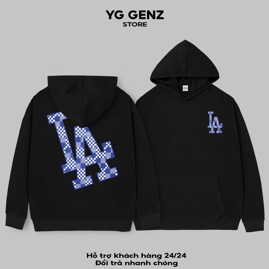 Áo nỉ hoodie MLB LA Ô VUÔNG XANH yggenz shop , áo nỉ bông unisex nam nữ