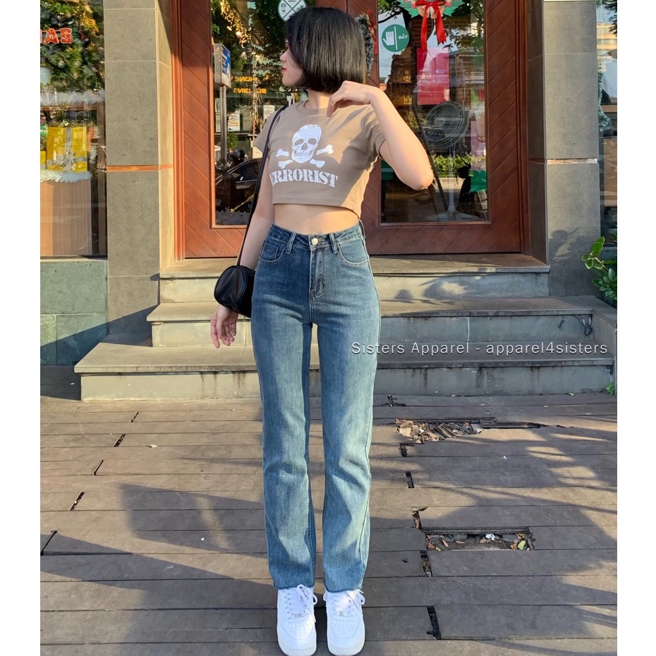 Quần skinny jeans ống đứng cắt lai - QJ334