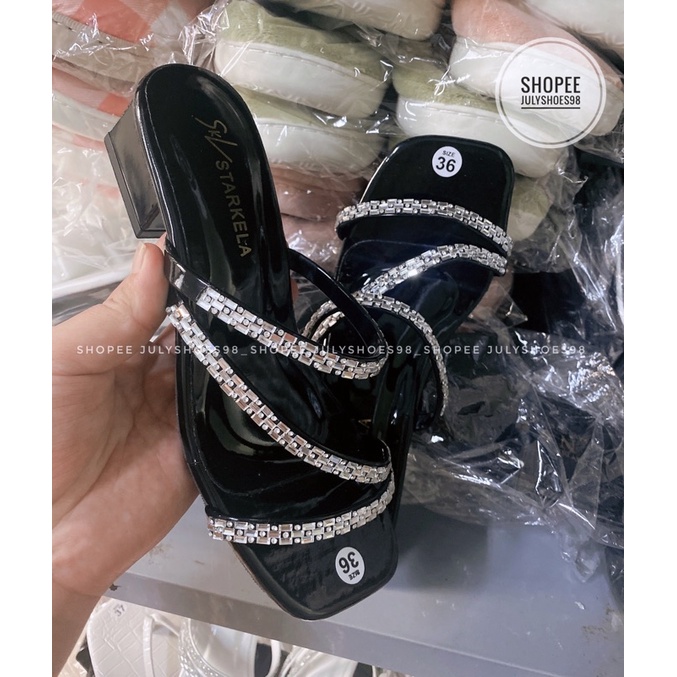 Guốc dây đính đá gót vuông 3 phân hàng loại đẹp