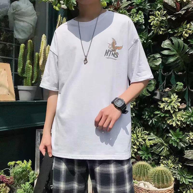 Áo Thun Nam Tay Ngắn Dáng Rộng Có In Chữ Phong Cách Hàn Quốc