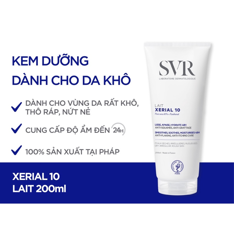 Kem dưỡng da toàn thân dành cho da khô, giúp giữ ẩm da SVR XERIAL 10 Lait 200ml