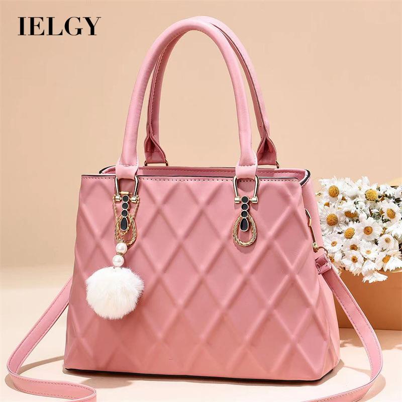 Ielgy Túi bucket Đeo Chéo Vai Gắn Quả Bông Sọc Hình Thoi Dành Cho Nữ