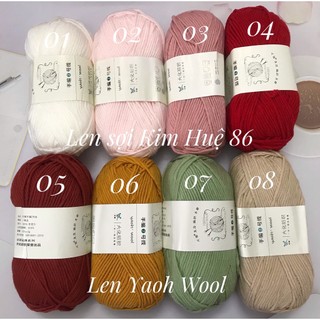 Len Yaoh Wool (Shuxi Wool)-Sợi xe từ 90% xơ staple tổng hợp, sợi móc(từ polyeste) 100gr/ cuộn,MH: 23561.hiệu: Yaoh Wool.