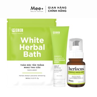 Dưỡng Trắng Da, Combo Tắm Trắng + Kem Body Trắng Da Nhau Thai Cừu +Thảo Mộc Viêm Nang Lông HERFOCUS MEE NATURAL