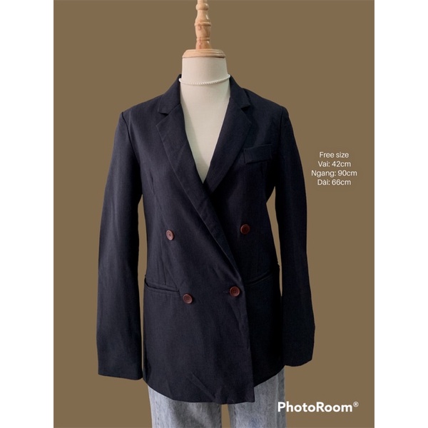 Min2handshop Áo vest blazer xanh đen thiết kế korea