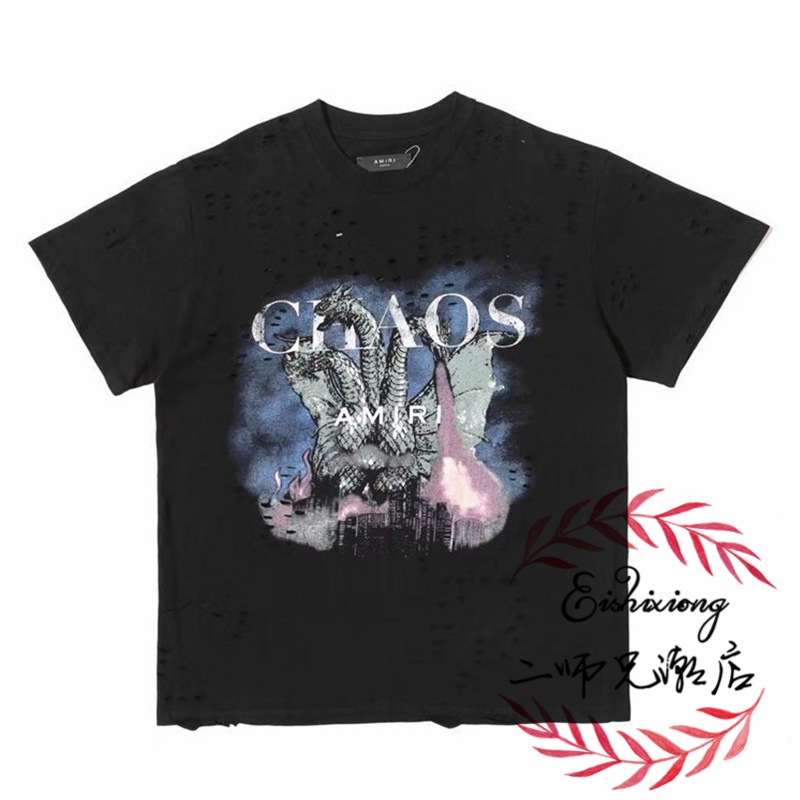 Amiri Chaos Kidora Áo Thun cotton Ba Đầu Tay Ngắn Cổ Tròn In Hình Khủng Long Thời Trang Thoải Mái