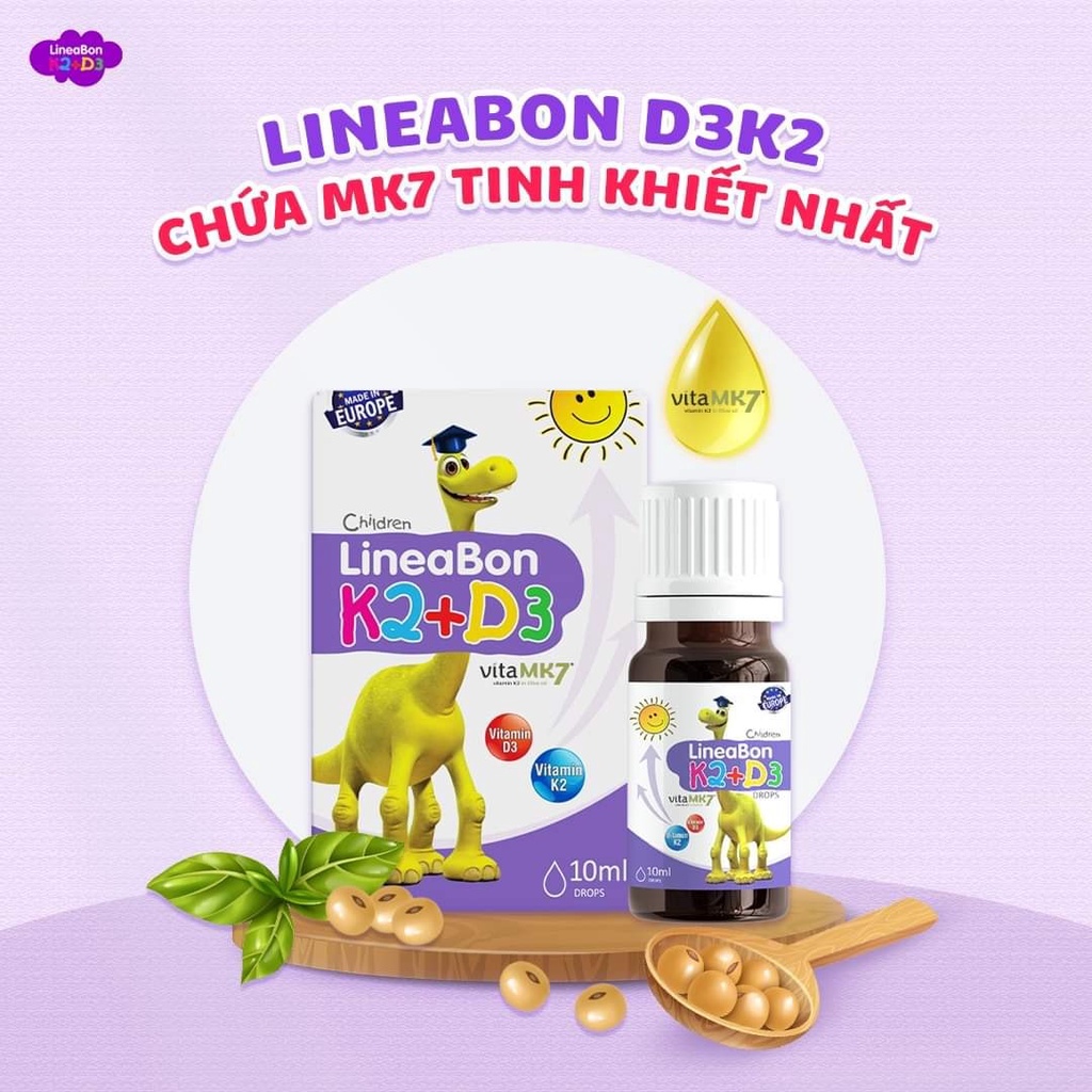 Lineabon d3 k2 Vitamin d3 k2 mk7 Vitamin d3 cho trẻ sơ sinh Canxi d3k2 Lọ 10ml