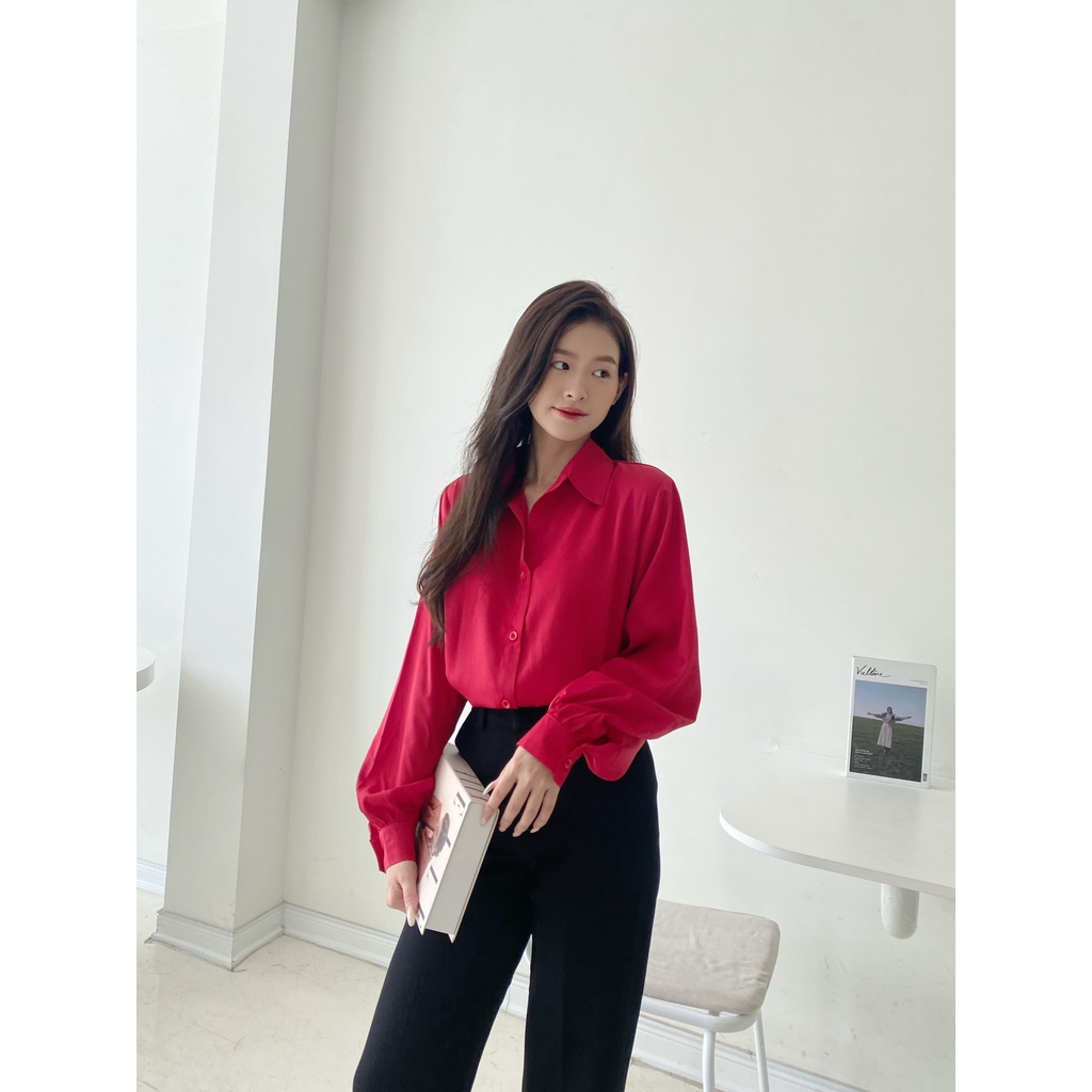 YU CHERRY | Áo sơ mi nữ tay bồng đuôi cá Freesize Basic Shirt YA432