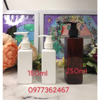 Chai lọ CHAI NHỰA VUÔNG 150ml, 250ml đầu nhấn đựng sữa tắm, dầu gội, dầu xả