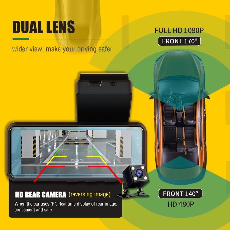 Camera hành trình kép ASAWIN S31 wifi DVR HD 1080P HD 170 độ tầm nhìn ban đêm IPS 13.16inch dành cho xe hơi