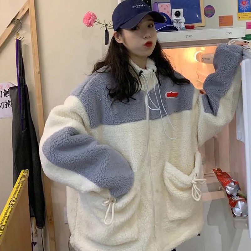 Áo Khoác Cardigan Giả Lông Cừu Dáng Rộng Tay Dài Thời Trang Thu Đông 2022