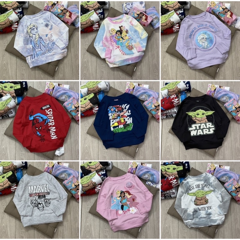 Áo nỉ Disney Marvel dư xịn cho bé trai bé gái siêu đẹp, chất nỉ da cá mềm đanh, hàg cao cấp.hình siêu nhân và công chúa