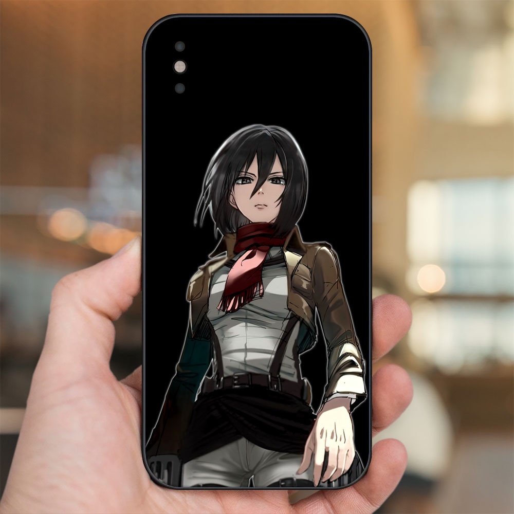 Ốp lưng iPhone Xs Max dẻo đen cạnh vuông in hình Mikasa Ackerman Attack On Titan