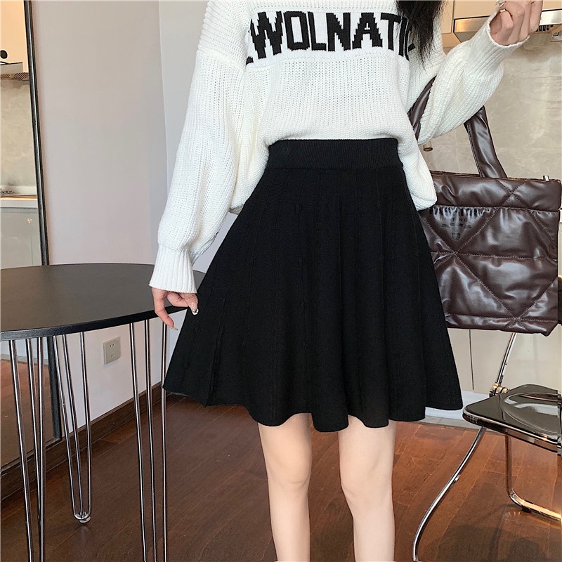 Chân váy SUXI vải dệt kim dáng chữ A lưng cao đơn giản thời trang thu đông cho nữ