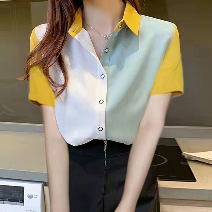 Áo Sơ Mi Chiffon Tay Dài Dáng Rộng Màu Sắc Khối Phong Cách Hàn Quốc Dành Cho Nữ