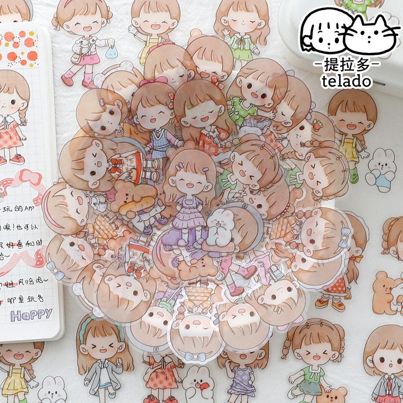 Gói 40 miếng dán trang trí sổ tay, điện thoại chống nước hình bé gái hoạt hình dễ thương DIY - ST004-Tiệm Ốc Sột
