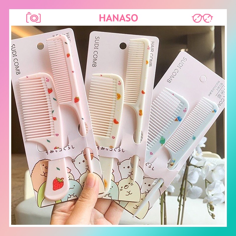 Sét 2 lược tạo kiểu họa tiết dễ thương hottrend bộ lược chải tóc đuôi hoa quả cute chống tĩnh điện cho bé HANASO L01
