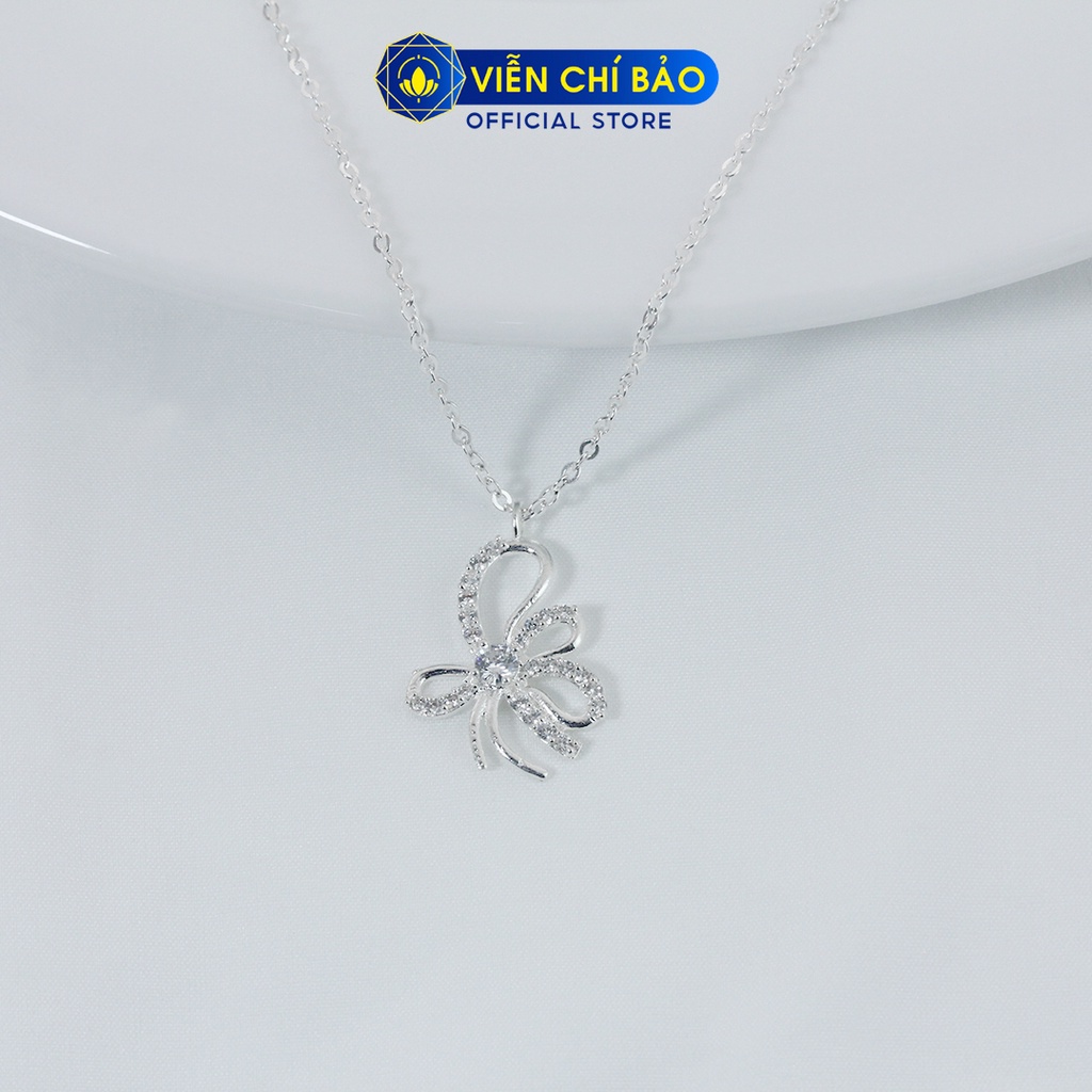 Dây chuyền bạc nữ hình nơ đính đá chất liệu bạc 925 thời trang phụ kiện trang sức Viễn Chí Bảo D400471