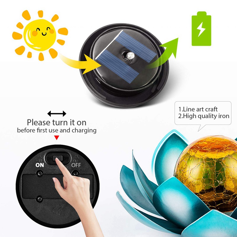 Đèn Năng Lượng Mặt Trời Hình Hoa Sen Bằng Kim Loại Màu Hổ Phách Chống Nước Trang Trí Sân Vườn