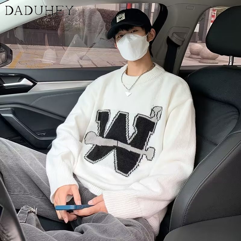 DaDuHey Men's 2022 New Loose-Fitting Non-Hoodie Sweater Autumn Hong Kong Style round Neck Trendy Wild Sweater