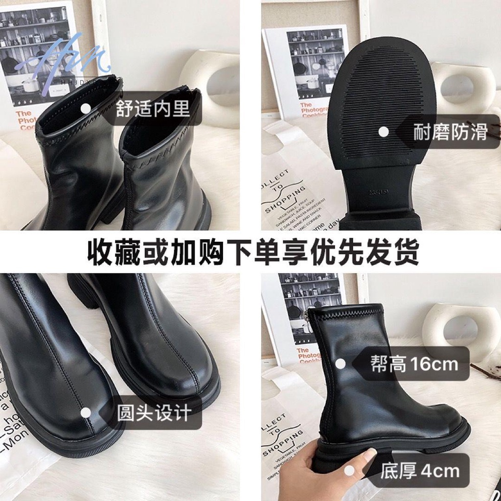 Giày Bốt Martin Mỏng Gót Dày Mũi Vuông Phong Cách Mới 2022 Cho Nữ