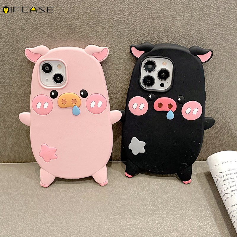 Ốp Điện Thoại Silicone Mềm Chống Sốc In Hình Chú Heo 3D Ngộ Nghĩnh Cho iPhone 14 13 12 11 Pro Max