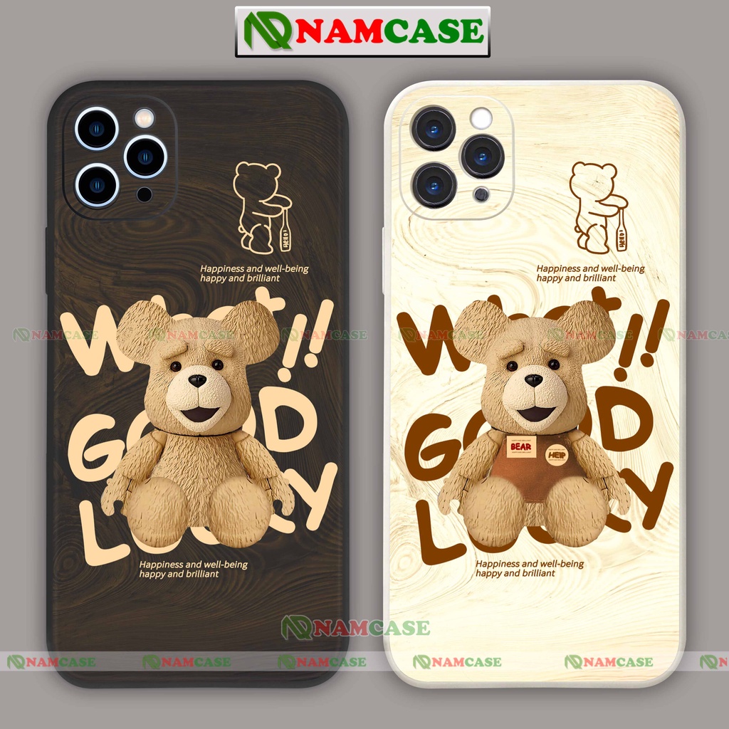 Ốp lưng điện thoại iPhone cặp đôi hoạt hình gấu cute dễ thương cạnh vuông ip 6/6s/7/8/X/XS/XR/11/12/13/14 Pro Plus Max