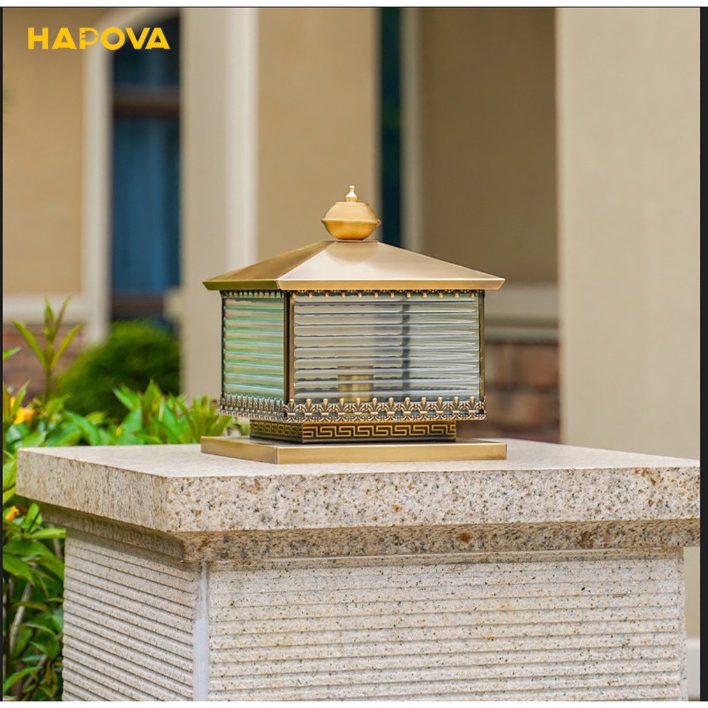 Đèn trụ cổng bằng đồng cao cấp HAPOVA CIES 6035 cỡ 400mm  Kèm bóng 9W Vàng
