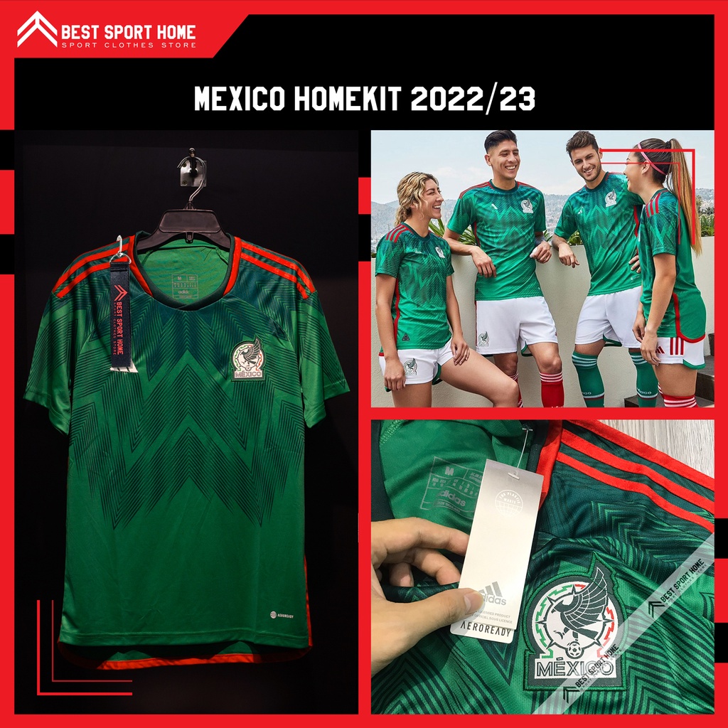 Set quần áo bóng đá Mexico sân nhà 2022/23 - Vải Climacool màu xanh form Âu - In ấn tên số theo yêu cầu
