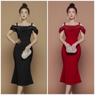 ĐẦM DỰ TIỆC TRỄ VAI ĐÍNH HẠT QUÝ PHÁ TẶNG KÈM HOA TAI THỜI TRANG