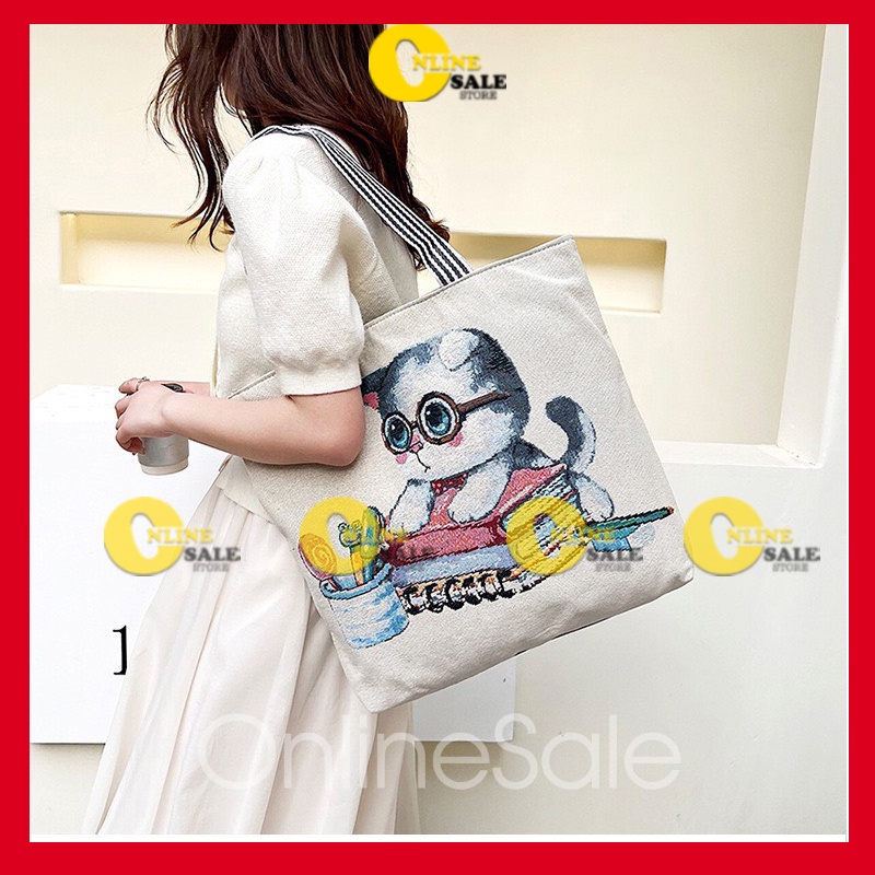 🍄Cỡ To 🍄Túi quai xách nữ thời trang cỡ lớn canvas đeo vai có khóa kéo Túi học thêm đi làm đi chơi đựng quần áo laptop
