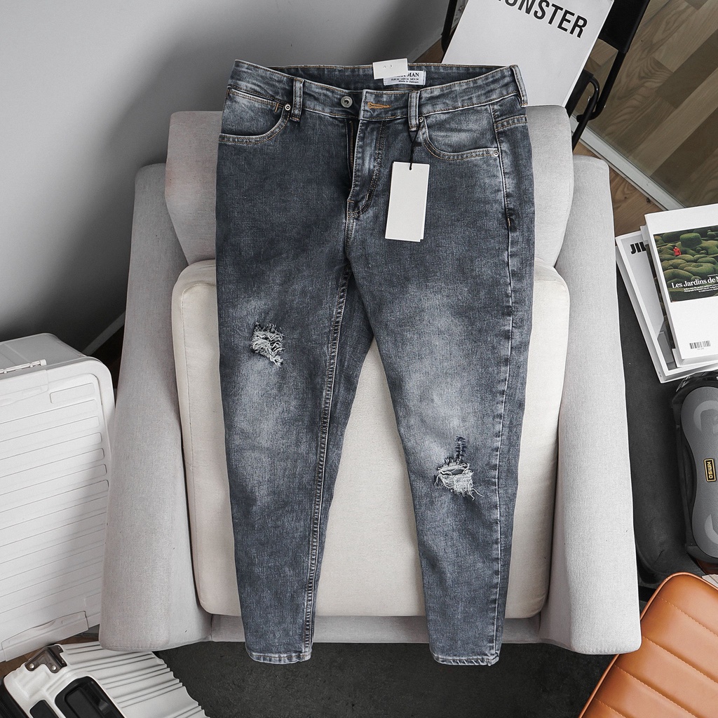 Quần jean nam ống đứng màu xám khói hàng VNXK xịn bò co giãn