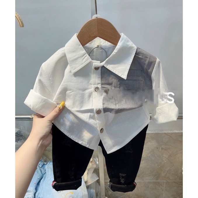 Set áo sơ mi phối màu  + quần thô