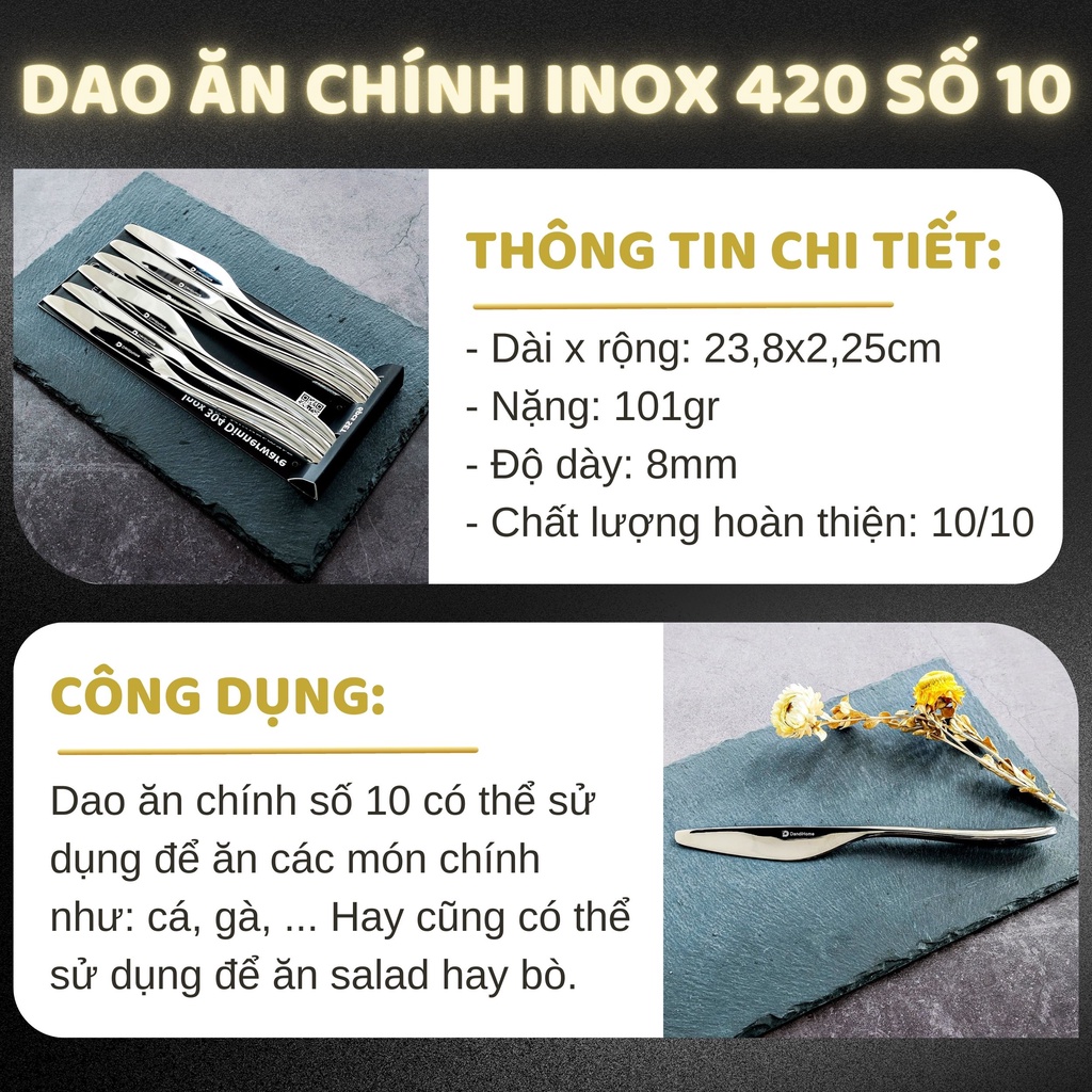 Bộ 6 dao ăn bít tết inox DandiHome 2020 cao cấp, sang trọng, tinh tế