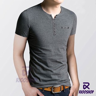 [XẢ KHO] Áo thun nam tay ngắn hàn quốc phối nút cực đẹp RIN010 - áo phông nam đẹp