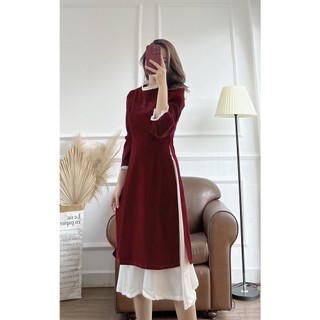 Áo Dài Cách Tân Nhung Màu Đỏ Đô