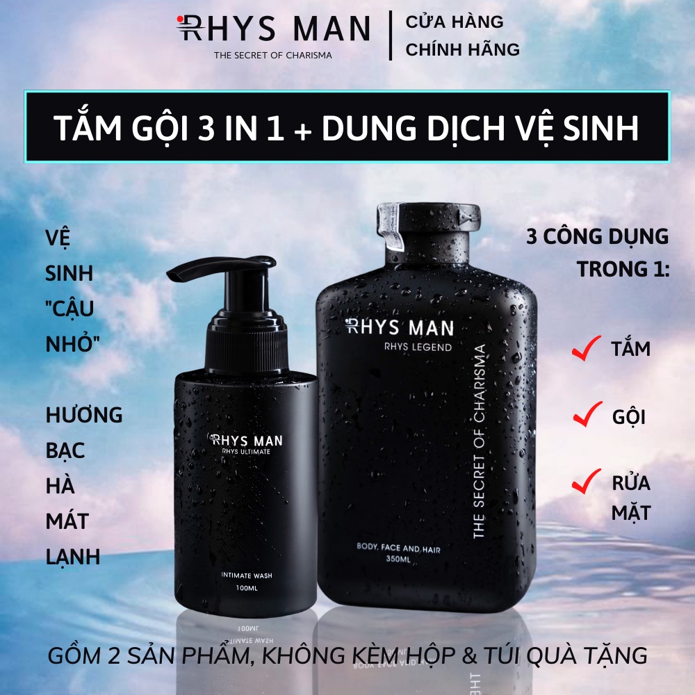 2 Chai Lẻ - SỮA TẮM GỘI nam 3 in 1 Legend hương nước hoa 350 ml & DUNG DỊCH VỆ SINH nam Ultimate 100ml RHYS MAN