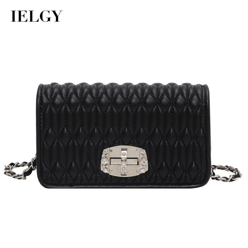 Túi đeo chéo IELGY hình vuông nhỏ đính đá phối dây đeo sợi xích kiểu Pháp thời trang cho nữ