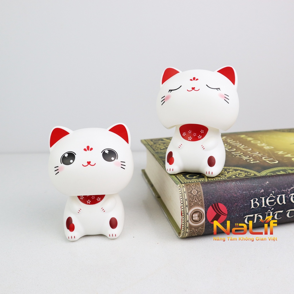 Mèo Thần Tài May Mắn Gật Đầu Dùng Năng Lượng Mặt Trời Siêu Dễ Thương - Dán Taplo Xe Hơi, Ô Tô, Bàn Làm Việc