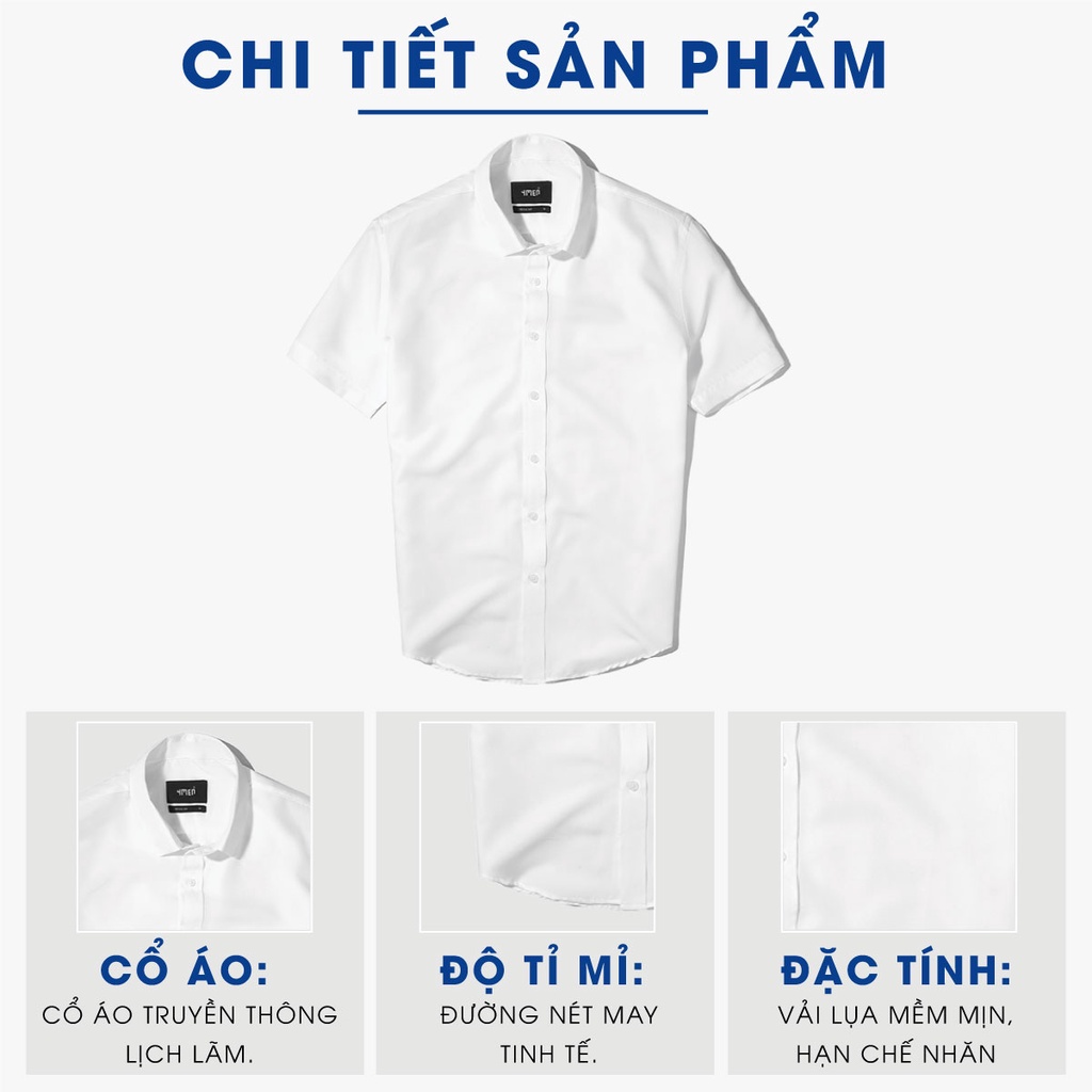 Áo sơ mi nam ngắn tay trơn 4MEN SM087 form regular, vải lụa chéo đẹp hạn chế nhăn, màu sắc thanh lịch, hiện đại