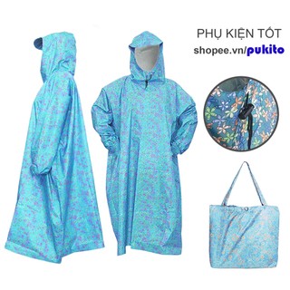 Áo Mưa Bít Đi Mưa Vải Siêu Nhẹ Họa Tiết Bông Hoa Siêu Xinh, Áo Mưa Bít Bông Trùm Kín Người