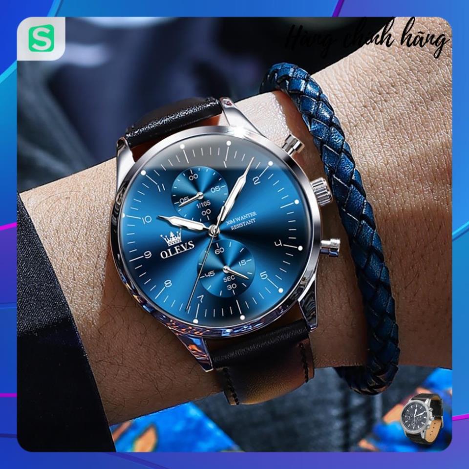 OLEVS 2880 Đồng hồ nam chính hãng Dây da có chức năng Lịch chống nước phát sáng Mặt số