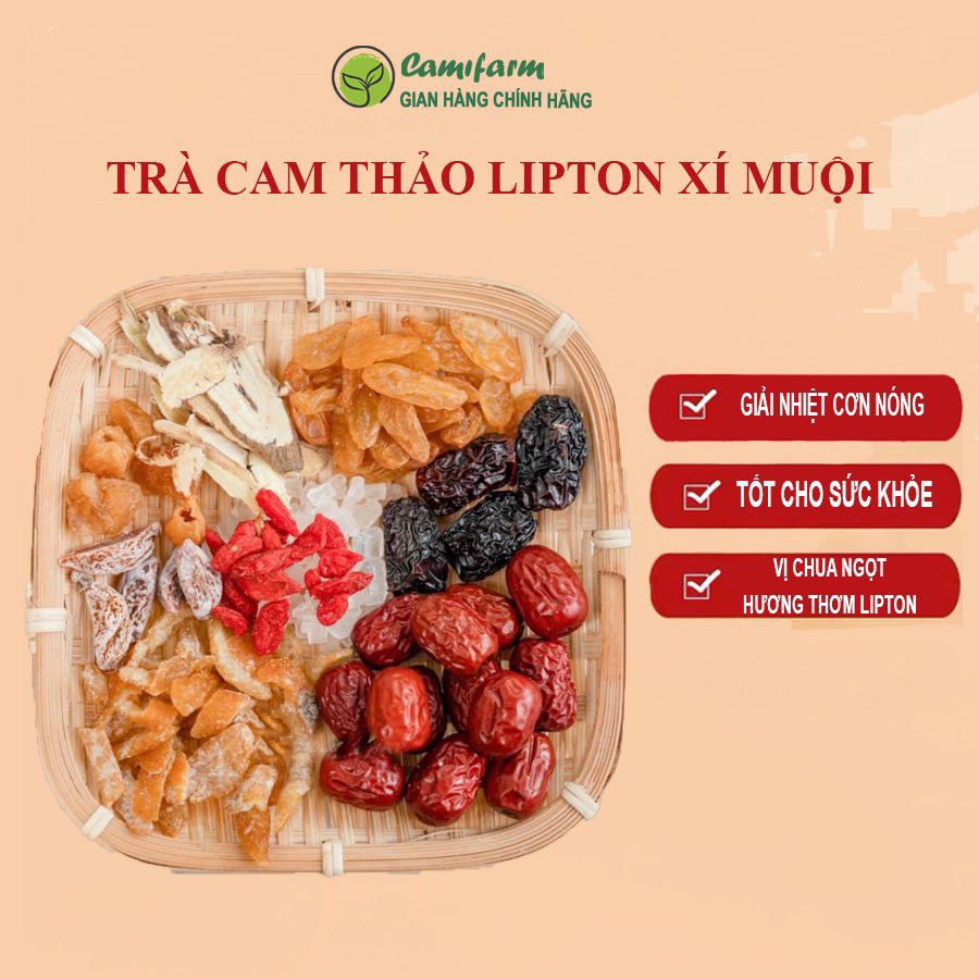 Trà Lipton Xí Muội Cam Thảo mix thảo mộc Camifarm thanh nhiệt, mát gan, bổ dưỡng