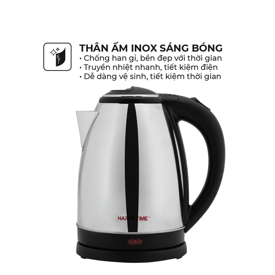 Ấm Siêu Tốc Đun Nước SunHouse Happytime - Bình Đun Siêu Tốc Inox Cách Nhiệt Bảo Hành Chính Hãng