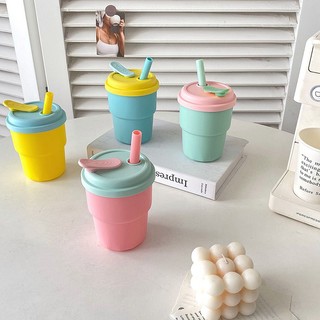 Bình Nước Silicone 450ML Kèm Ống Hút