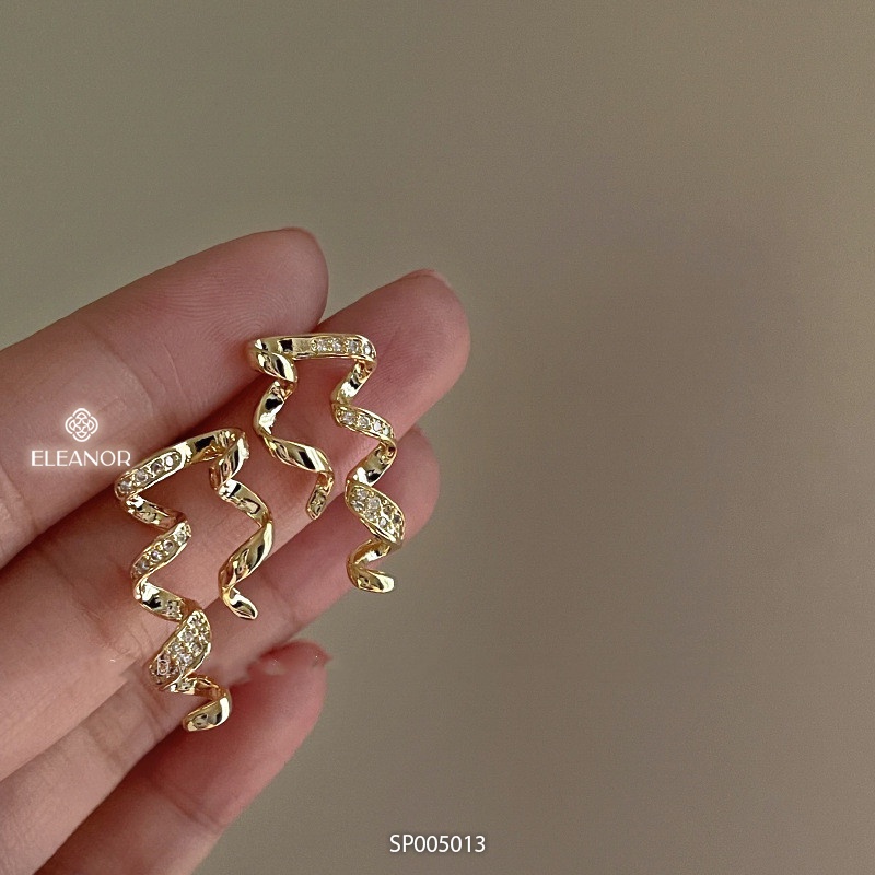 Bông tai nữ Eleanor Accessories hình xoắn lượn sóng đính đá phụ kiện trang sức 5013