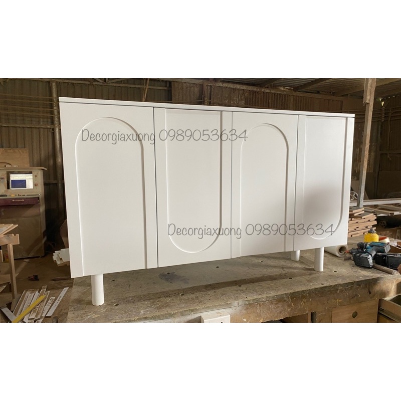 Tủ gỗ sơn trang trí, tủ decor cánh đối xứng chân tròn 140x85x35 #Decorgiaxuong